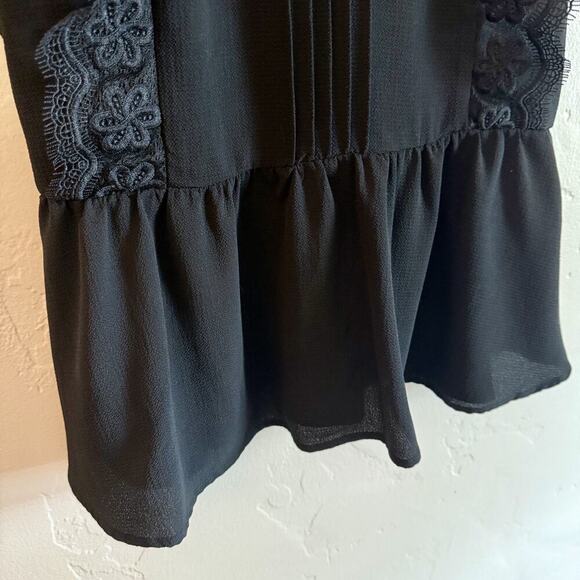 Monteau Los Angeles Size Large Top - Black Peplum Blouse Lace Button - Picture 3 of 8